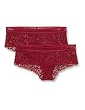 Marca Amazon - IRIS & LILLY Culotte de Crochet y Encaje Mujer, Pack de 2, Rojo (Rhododendron), XS,...
